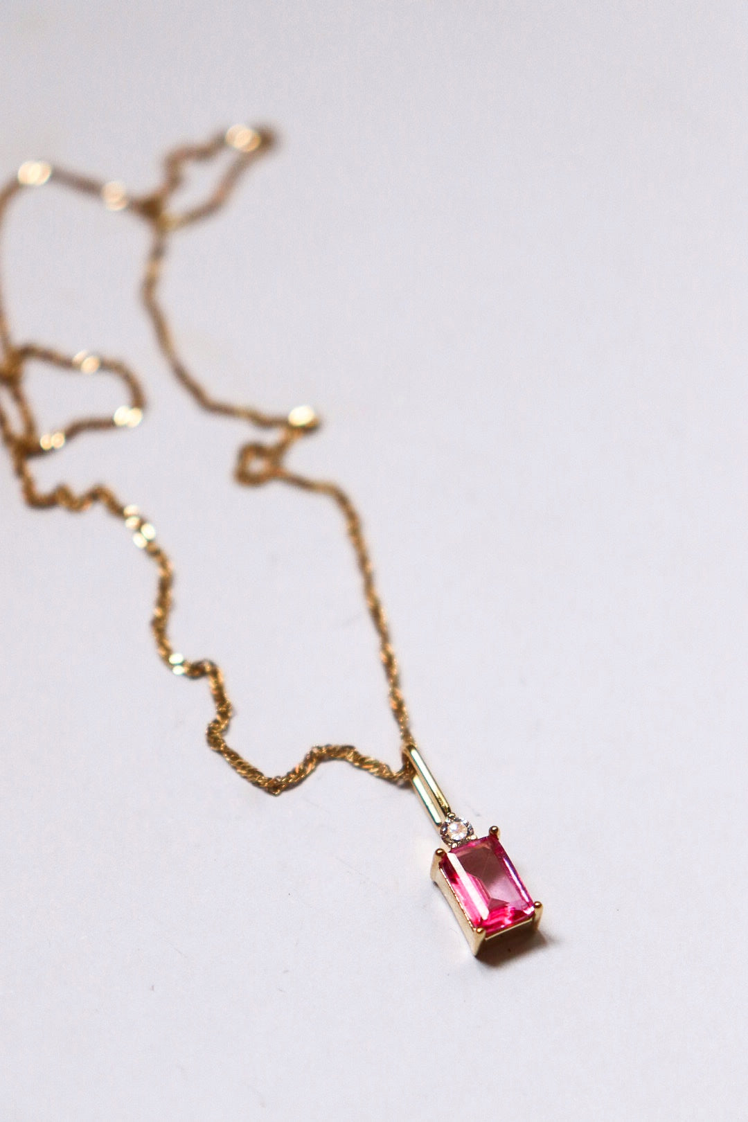 Collar topacio rosa con diamante natural oro 10k